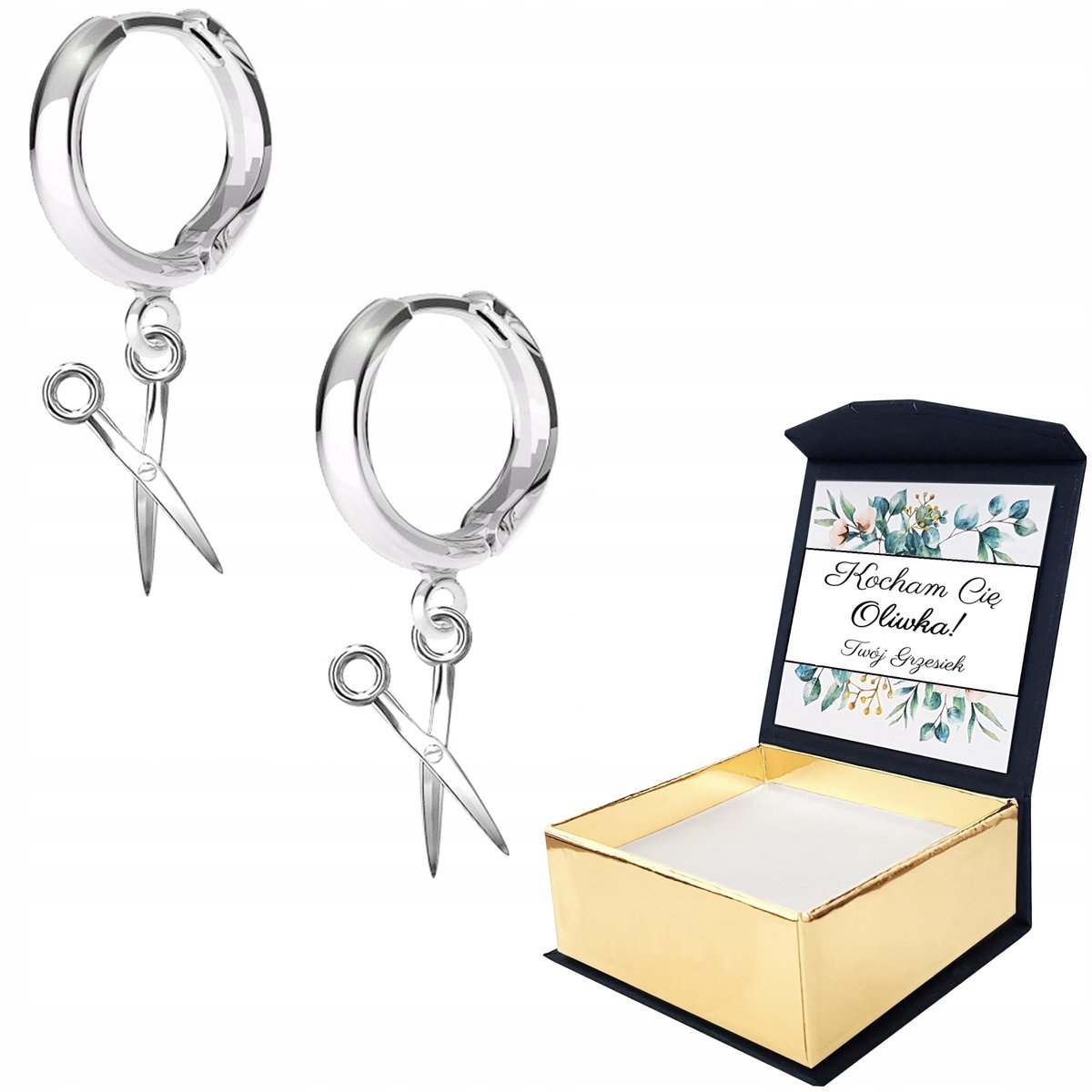 Kolczyki srebrne Nożyczki Fryzjer WŁASNY NADRUK