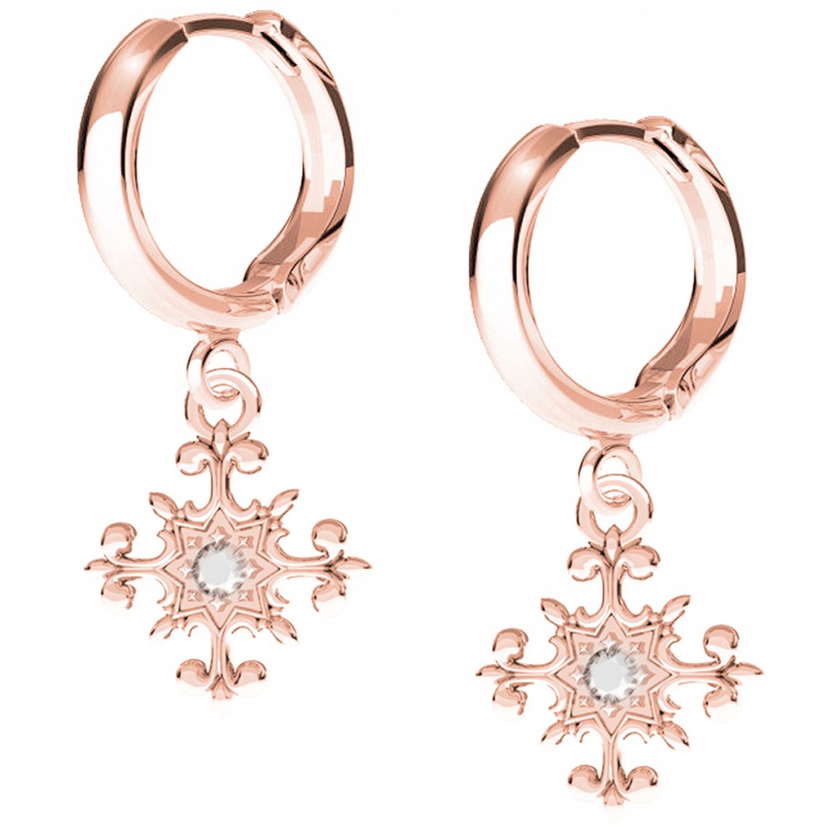 Kolczyki Krzyż Krzyżyk różowe złoto 925