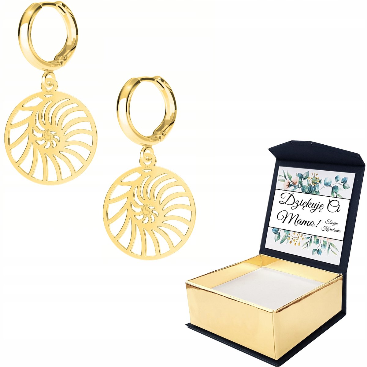 Kolczyki złote Muszla Muszelka 925 WŁASNY NADRUK