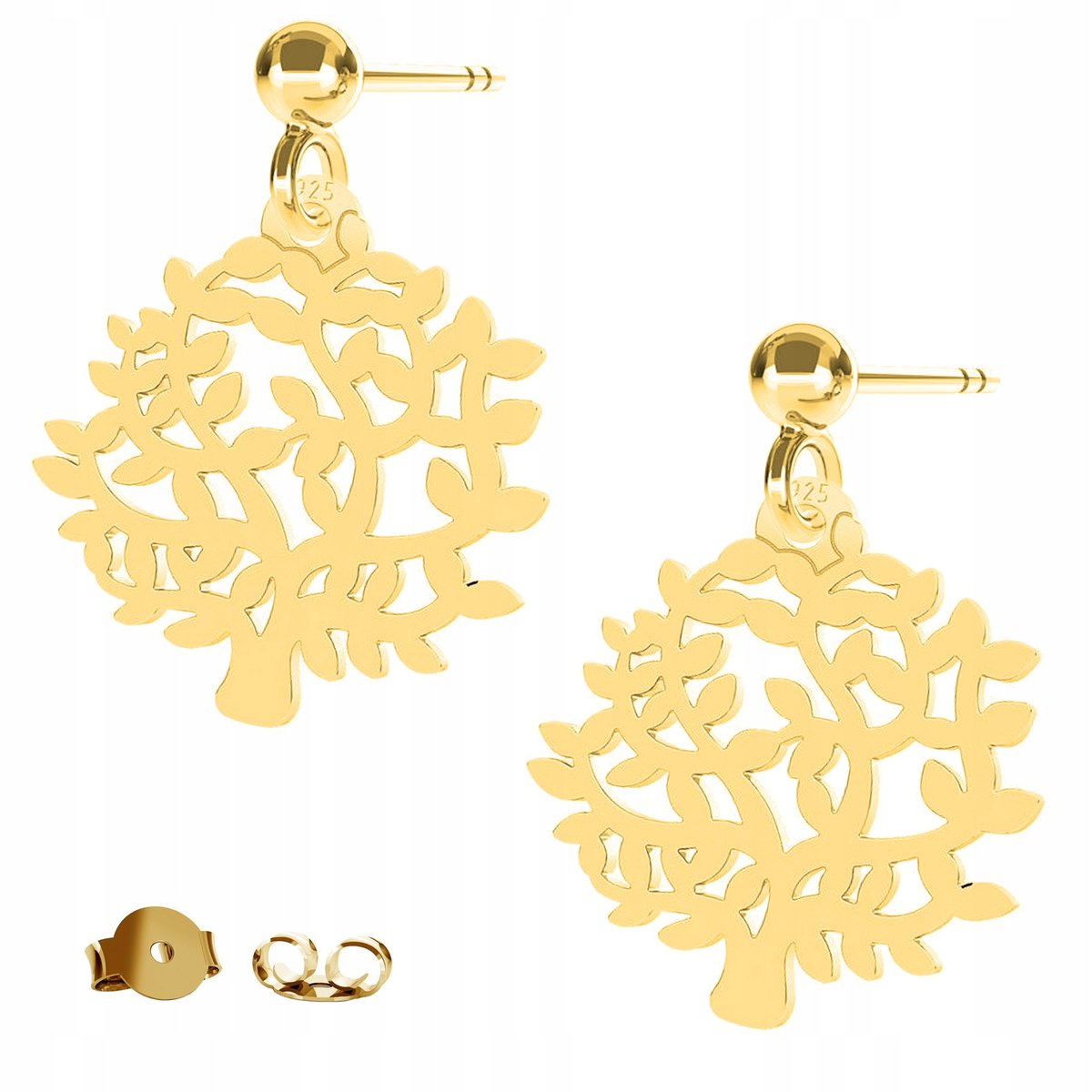 Kolczyki złote Drzewo Drzewko 925