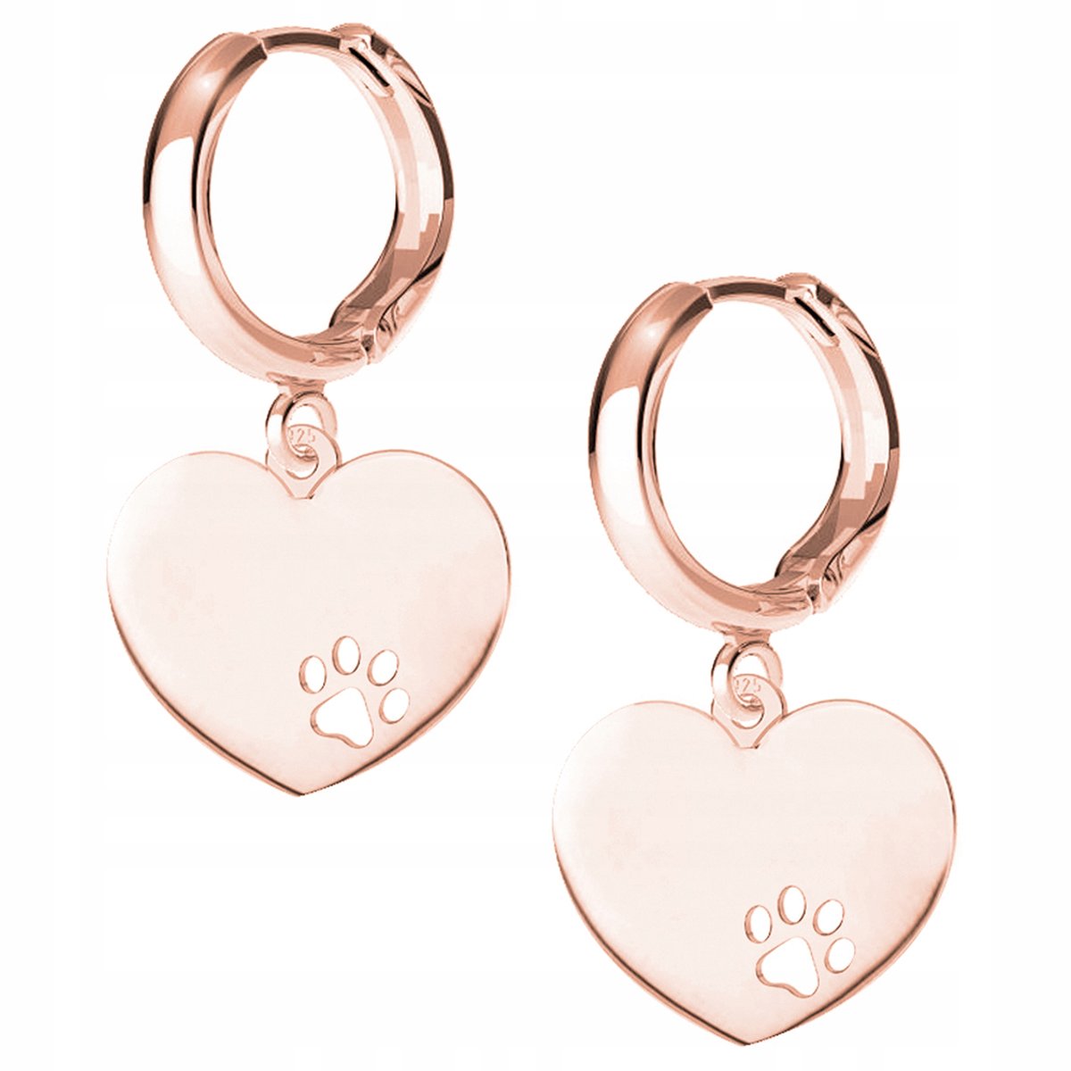 Kolczyki Serce Łapka Pies różowe złoto 925
