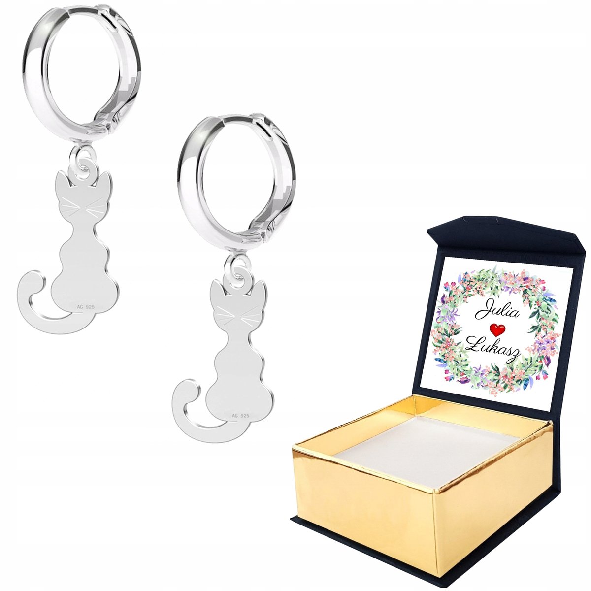 Kolczyki srebrne Kot Kotek Kotki 925 WŁASNY NADRUK