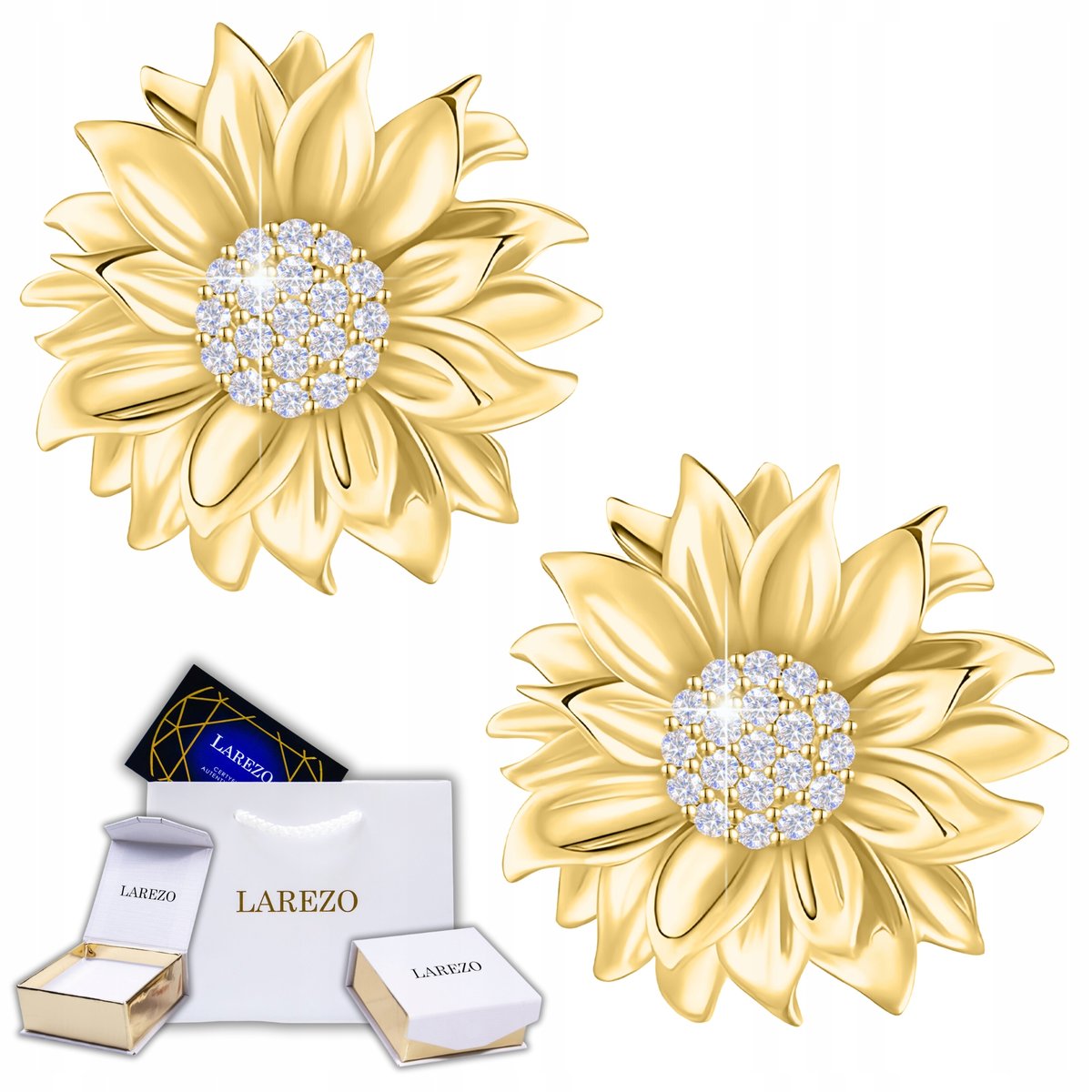 Złote Kolczyki z Kwiatami POZŁACANE 585 Kwiat Życia z Cyrkoniami SREBRO 925