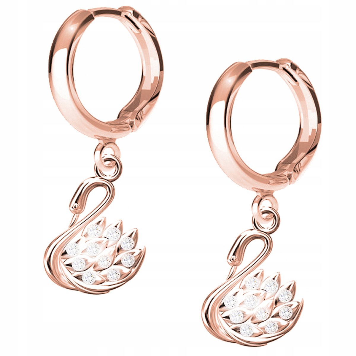 Kolczyki Łabędź Swarovski różowe złoto 925