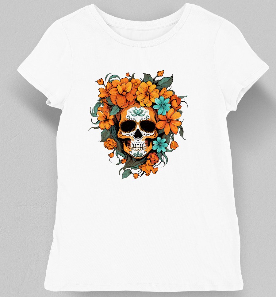 Koszulka damska z czaszką w kwiatach biała XS
