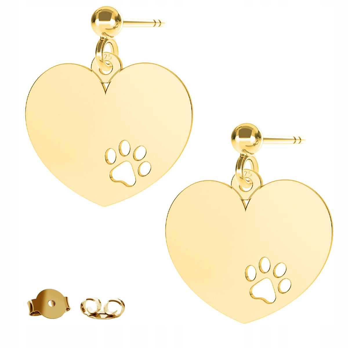 Kolczyki złote Serce Łapka Pies 925