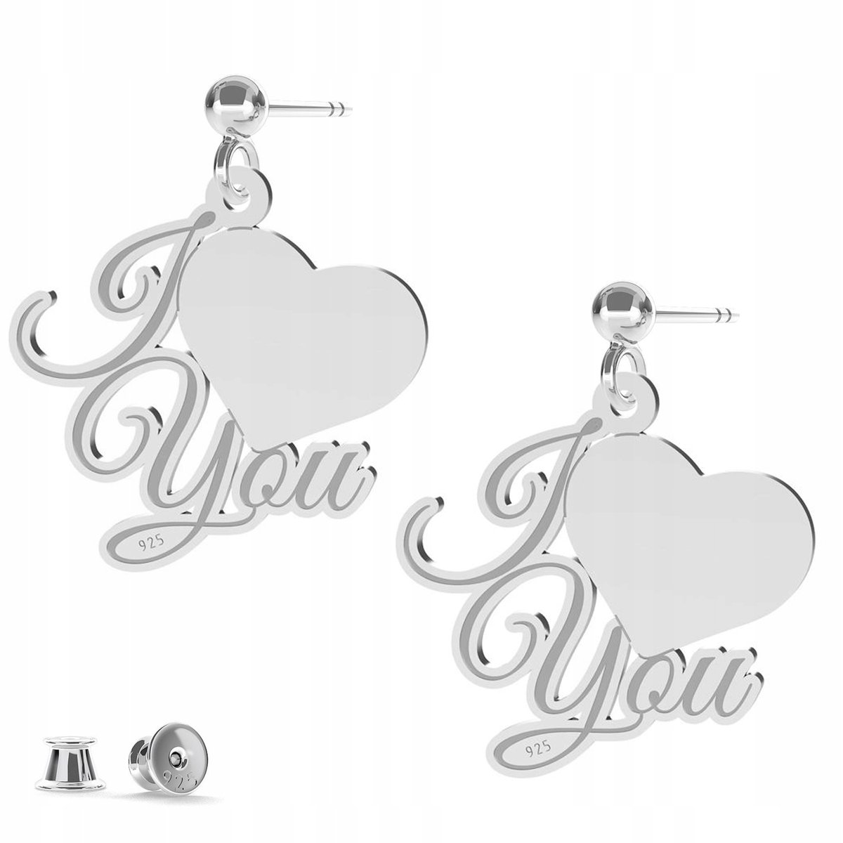 Kolczyki srebrne I Love You Serce 925