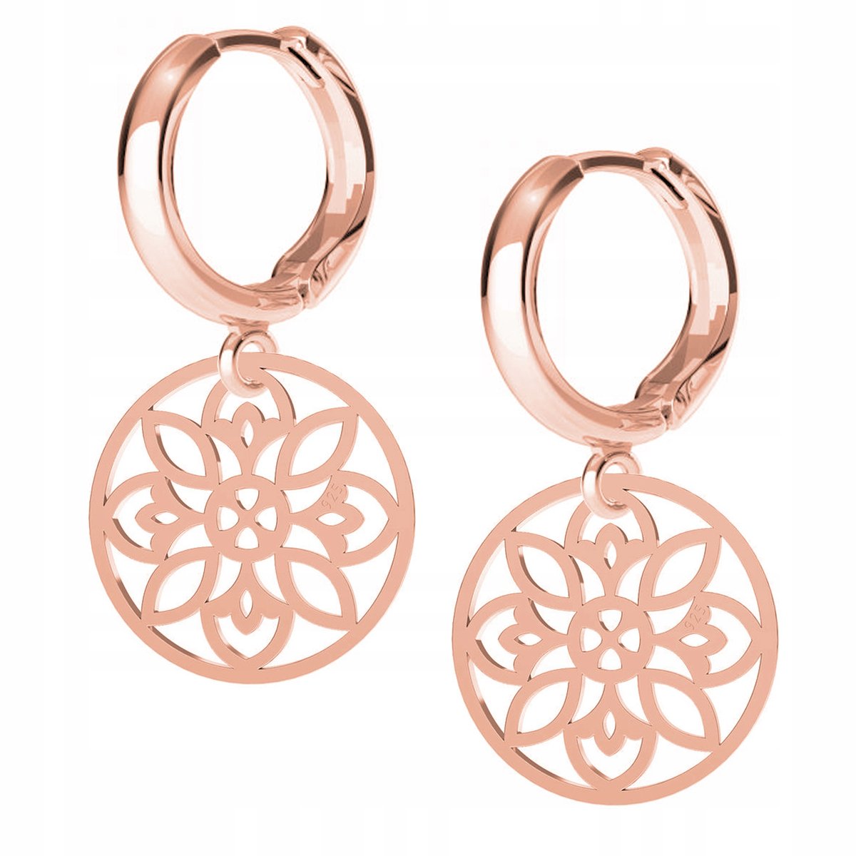 Kolczyki Ażurowy Kwiat różowe złoto 925