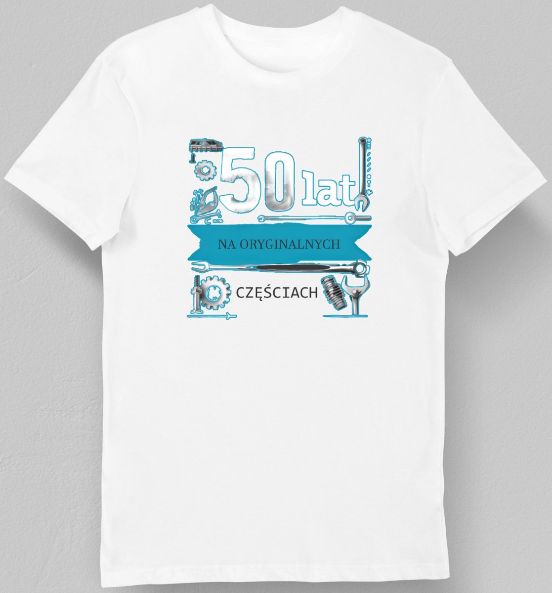 Koszulka na 50 urodziny 50 lat na oryginalnych częściach biała L
