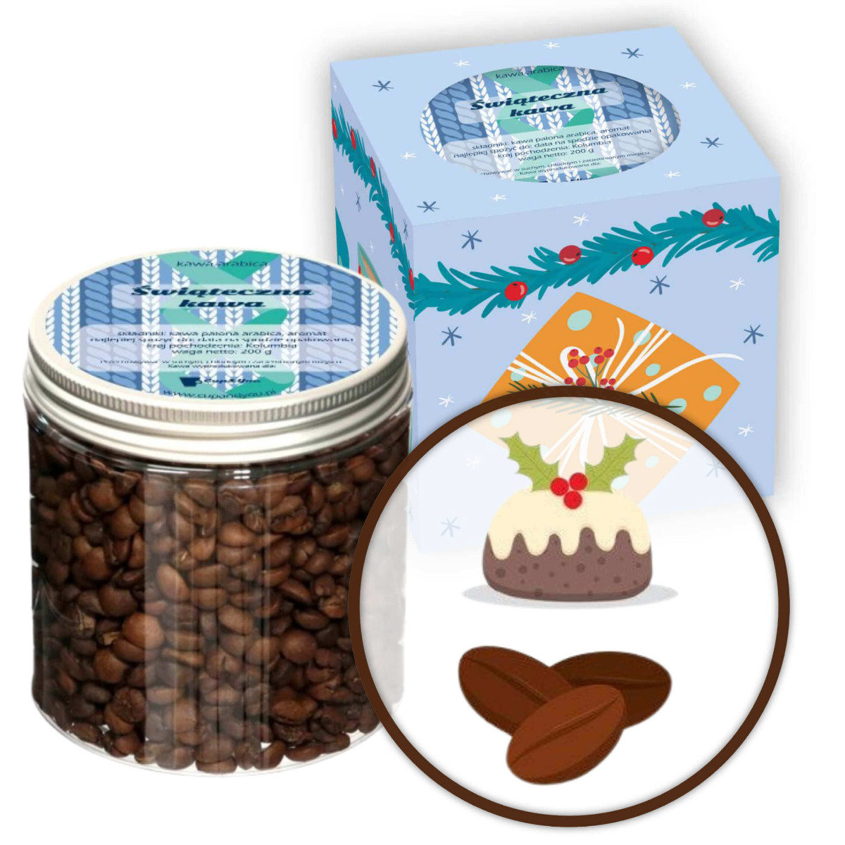 Świąteczna kawa - kawa arabica 200g o smaku świątecznego ciastka, bożonarodzeniowy prezent pod choinkę i na Mikołajki dla kawosza prezent na mikołaj..