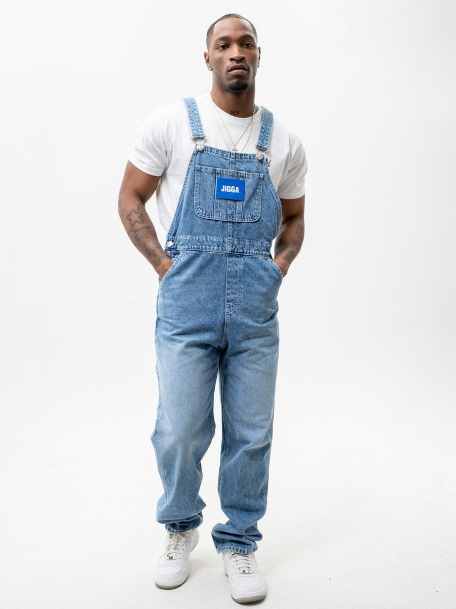 Spodnie Jeansowe Ogrodniczki Męskie Jasne Niebieskie Jigga Wear Logo Dungarees XL