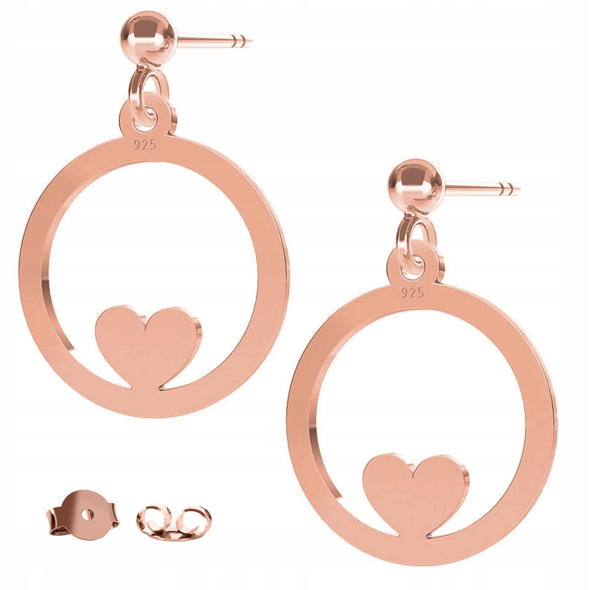 Kolczyki Serce Serduszko różowe złoto 925