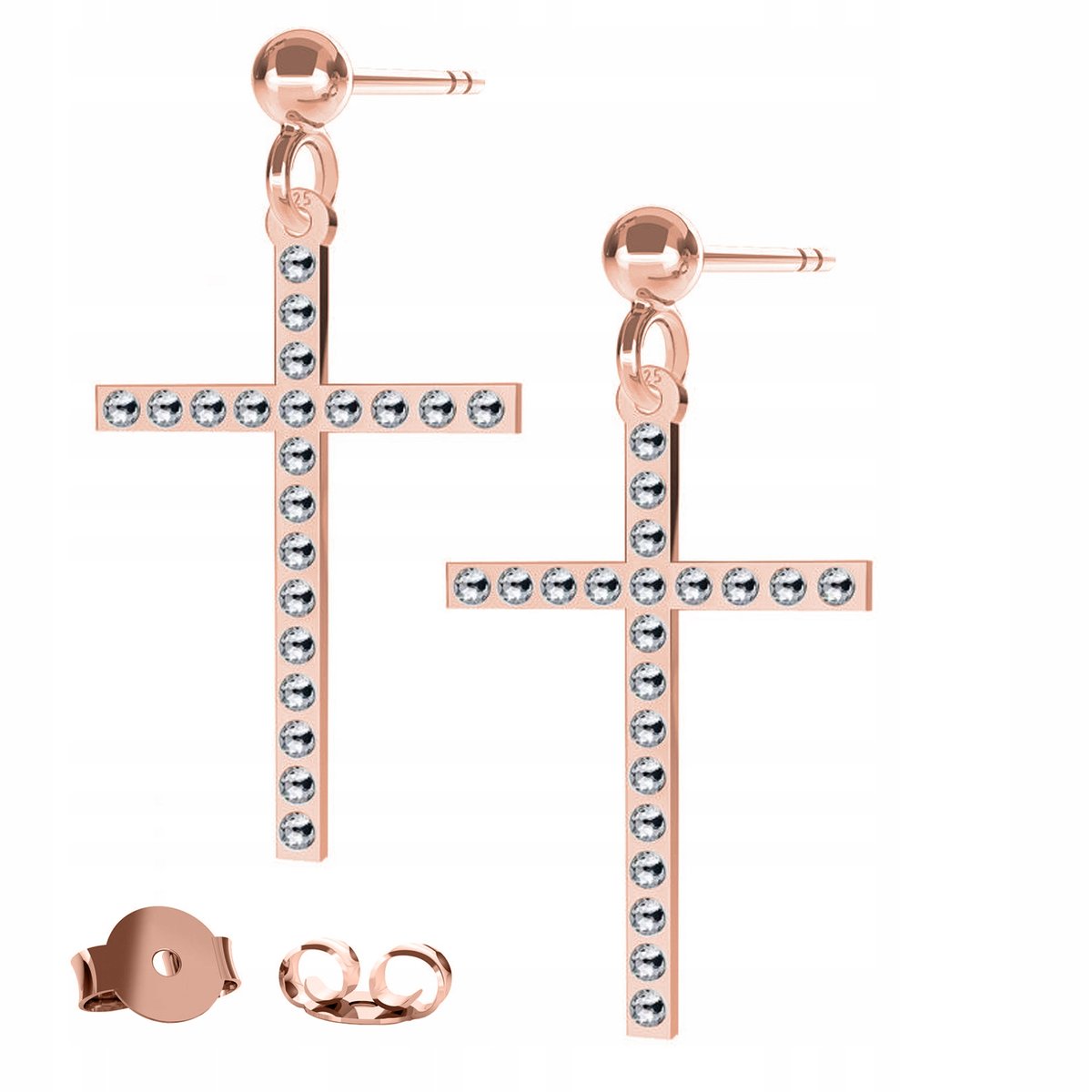 Kolczyki Krzyżyk różowe złoto 925