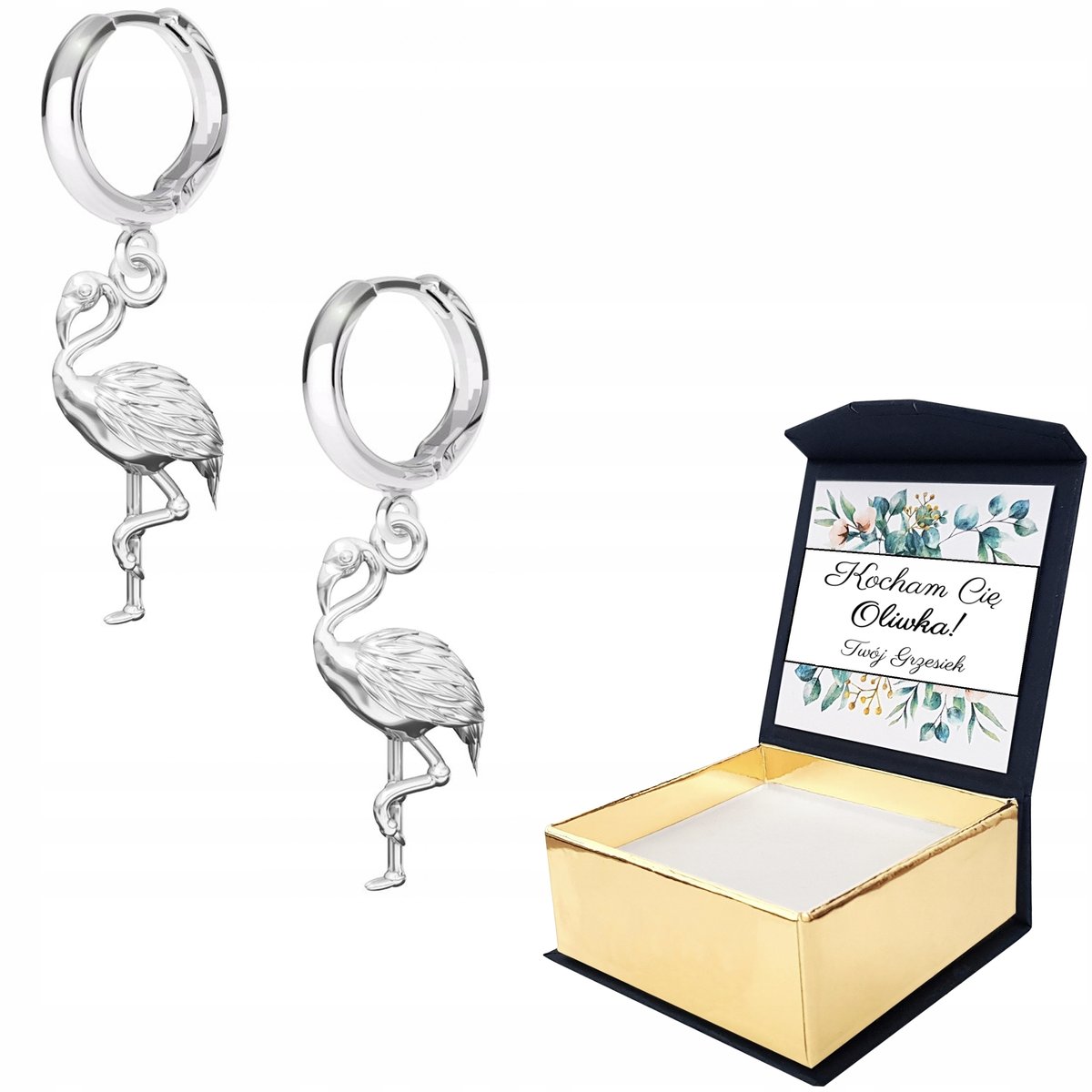 Kolczyki srebrne Flaming Zwierzę 925 WŁASNY NADRUK