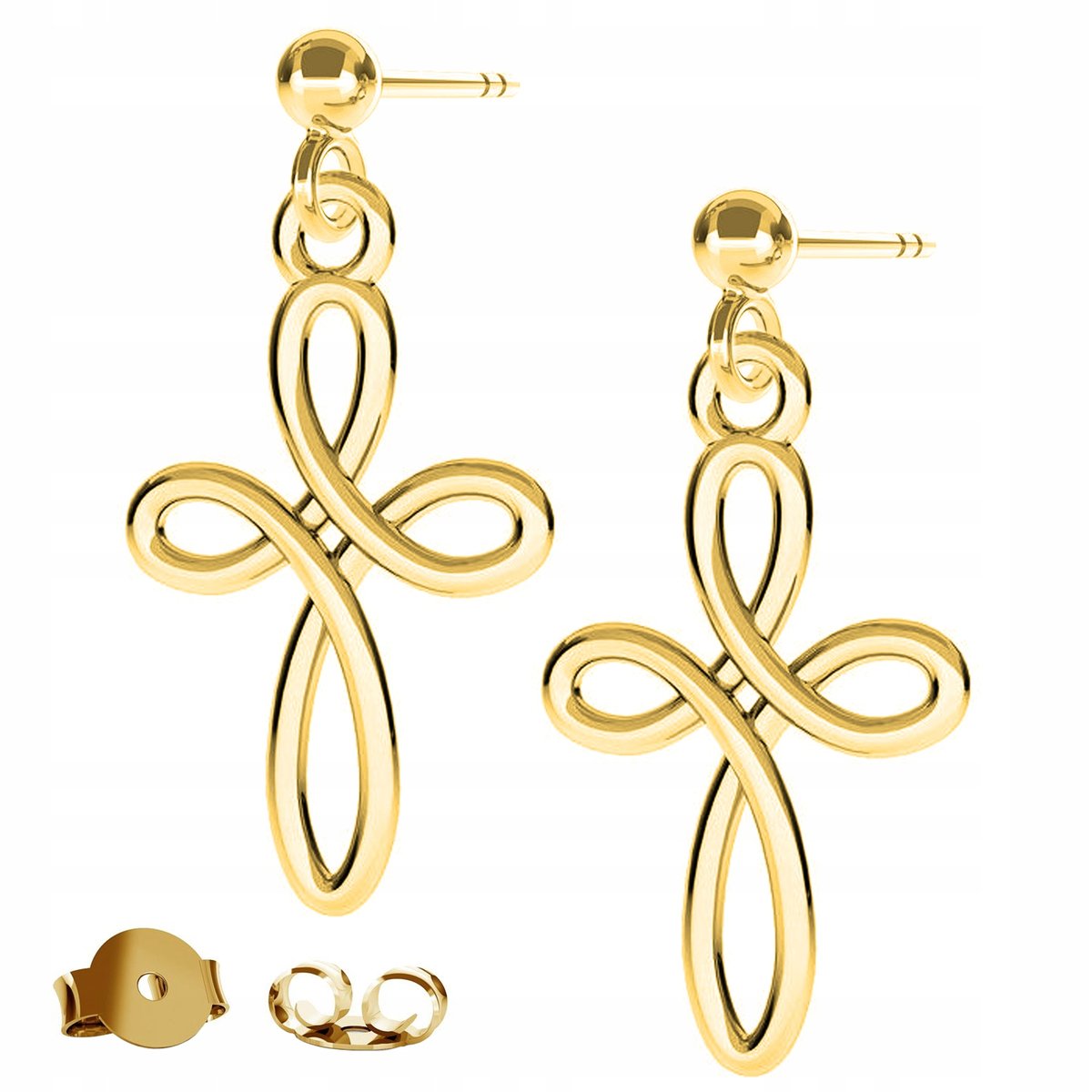 Kolczyki złote Ażurowy Krzyżyk Krzyż 925