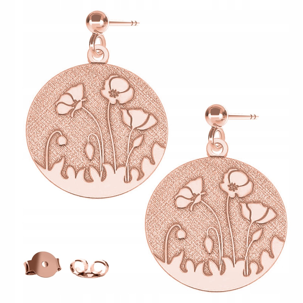 Kolczyki Maki Kwiaty Kwiat różowe złoto 925