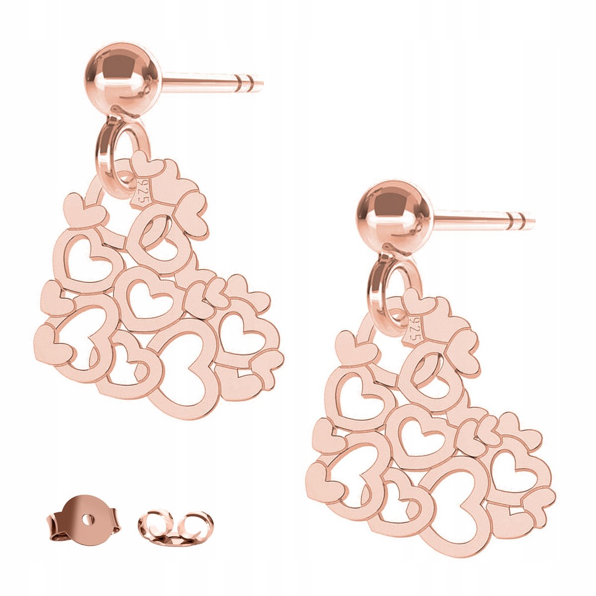 Kolczyki Serca różowe złoto 925