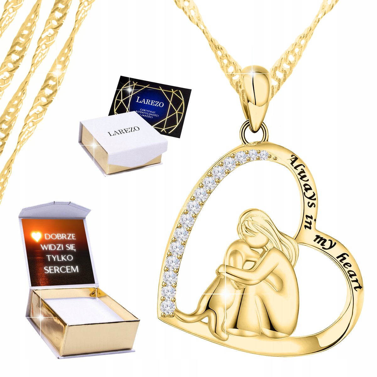 Złoty Naszyjnik 925 Dziewczyna z Psem Serce Always Heart bff Pies + NADRUK
