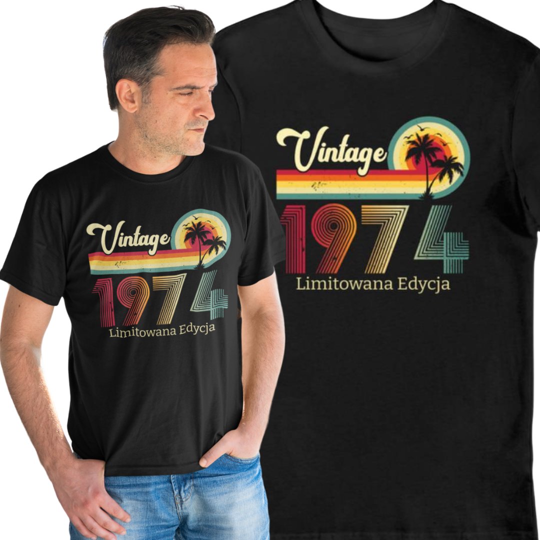 Koszulka na 50 urodziny Vintage 1974 limitowana edycja czarna 2XL