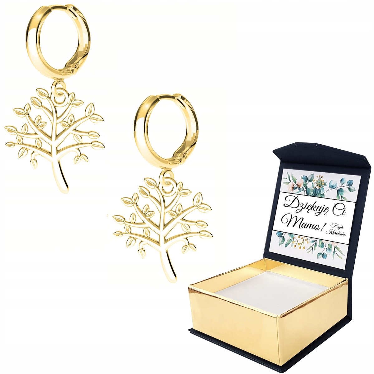 Kolczyki złote Drzewo Drzewko 925 WŁASNY NADRUK