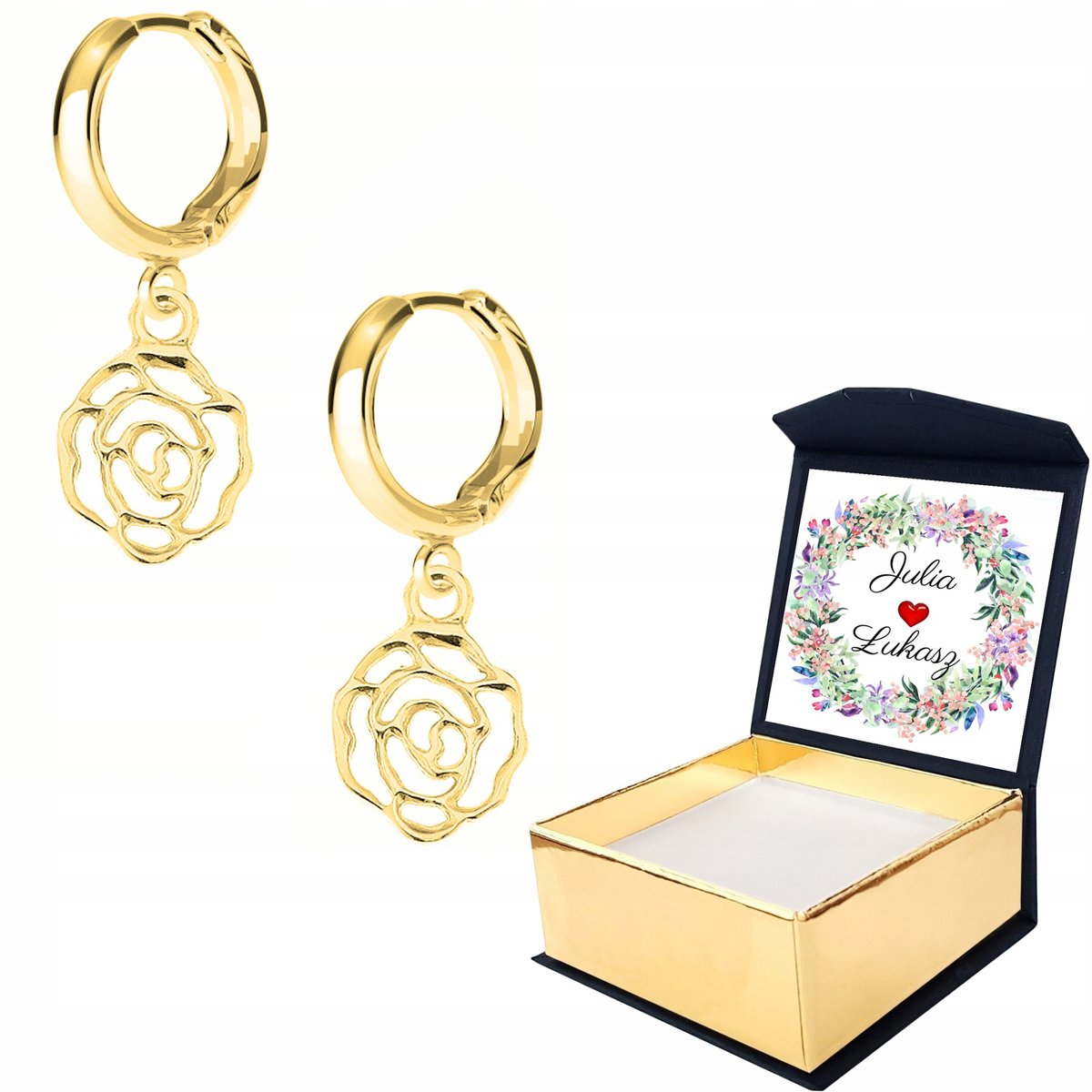 Kolczyki złote Kwiat Kwiatek Róża WŁASNY NADRUK