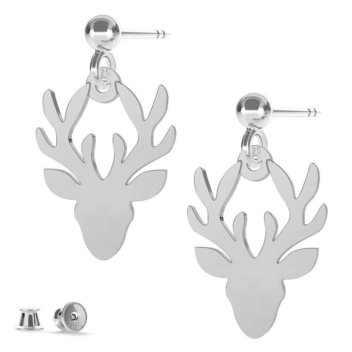 Srebrne Kolczyki Na Sztyfcie Jeleń Zwierzę Rogi Poroże Głowa Jelenia srebro