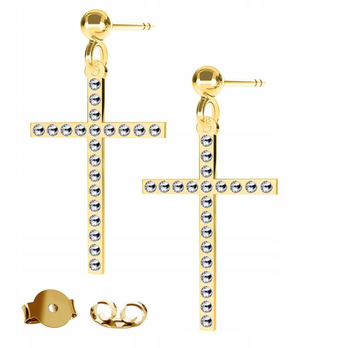 Kolczyki złote Krzyż Swarovski 925