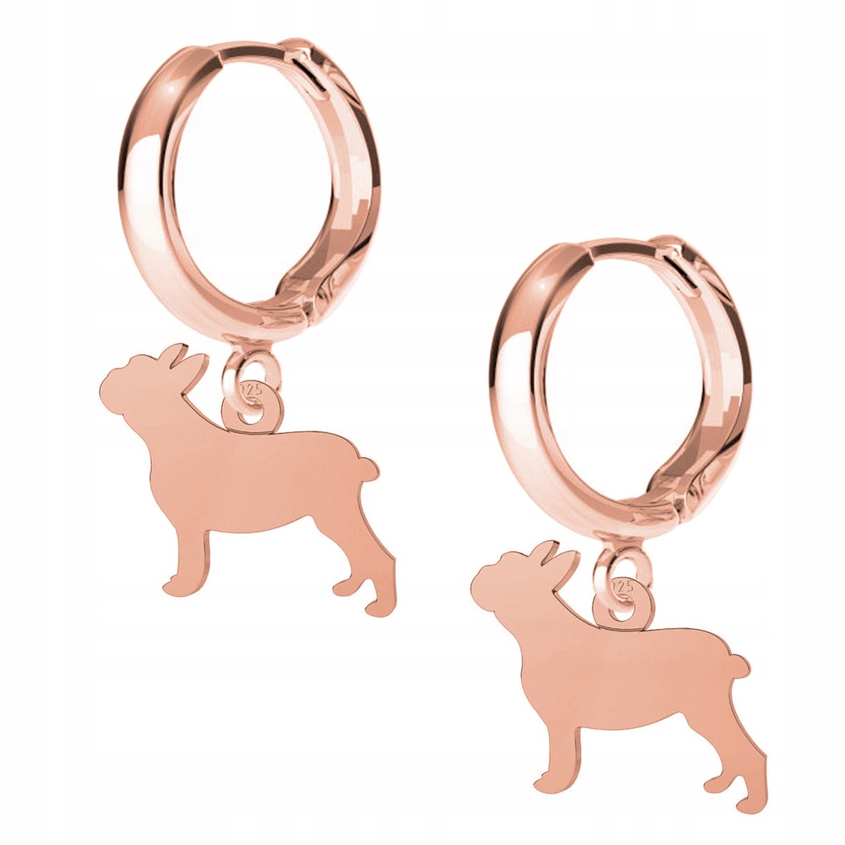 Kolczyki Buldog Pies Dog różowe złoto 925
