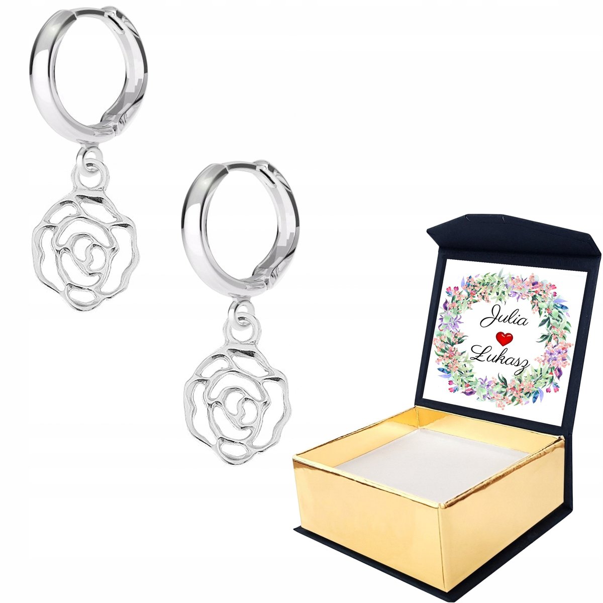 Kolczyki srebrne Kwiat Kwiatek Róża WŁASNY NADRUK