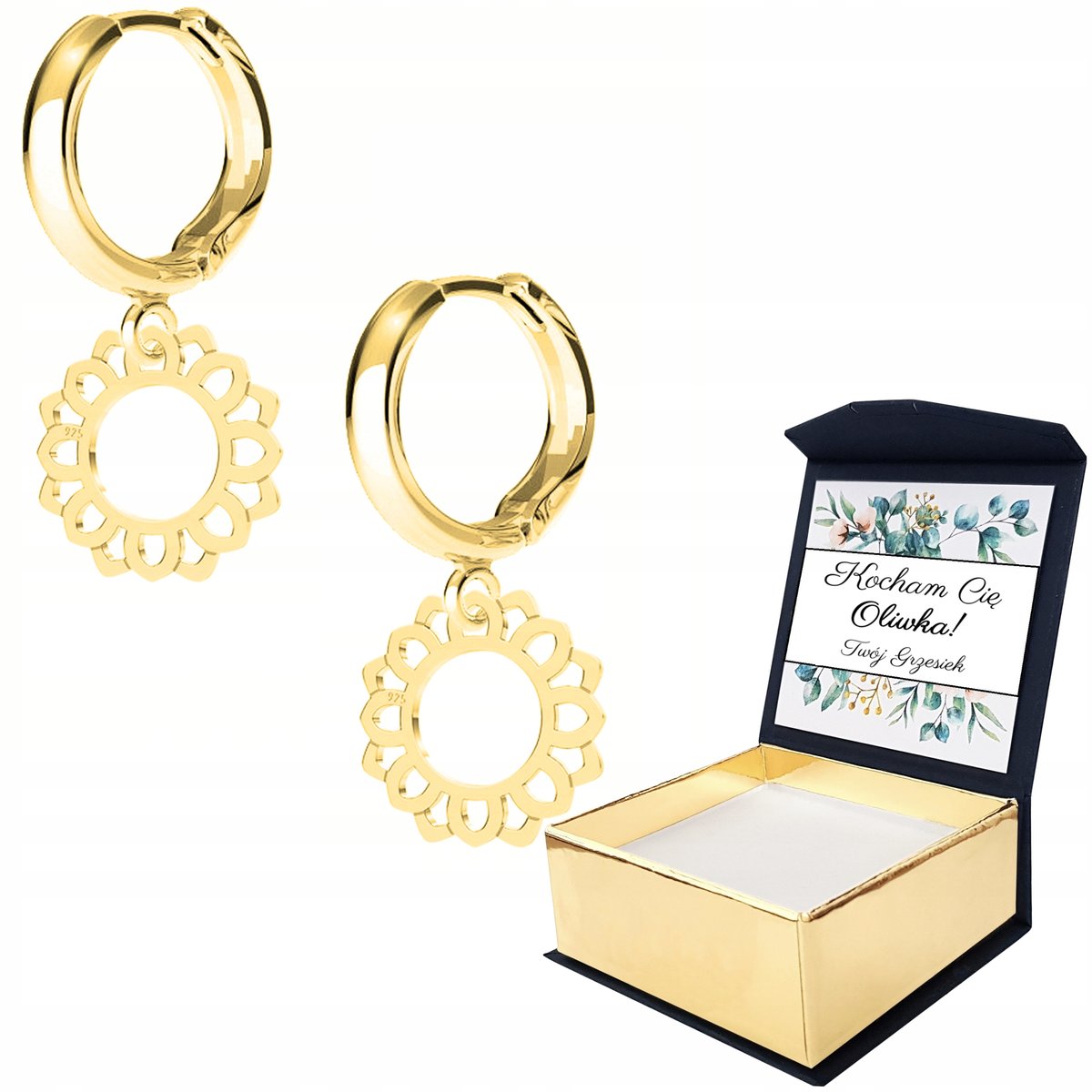 Kolczyki złote Rozeta Kwiat 925 WŁASNY NADRUK