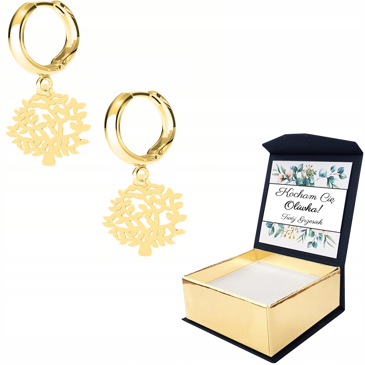 Kolczyki złote Drzewo Drzewko 925 WŁASNY NADRUK