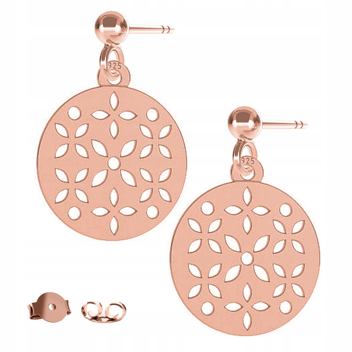 Kolczyki Kwiaty Kwiatki różowe złoto 925