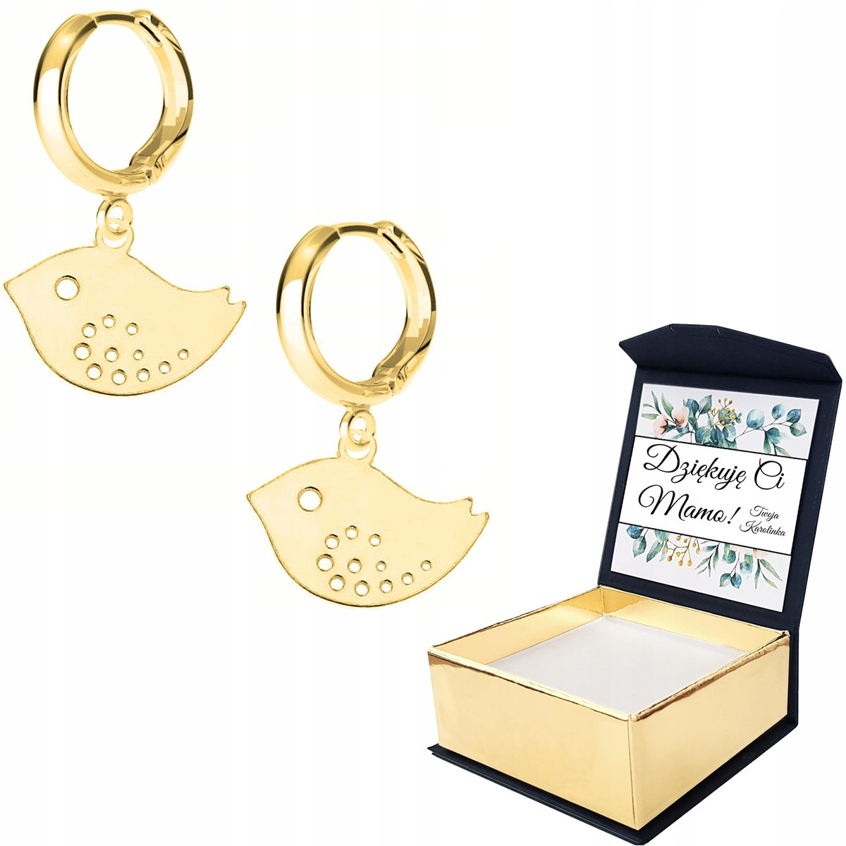 Kolczyki złote Ptak Zwierzę Ptaszek WŁASNY NADRUK