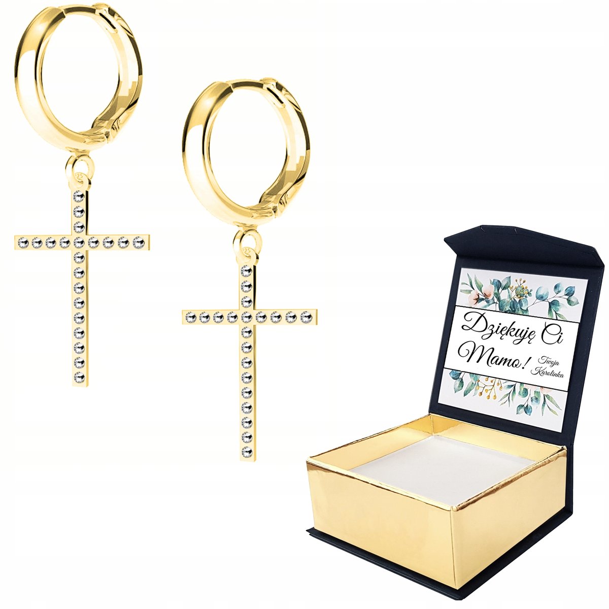 Kolczyki złote Krzyż 925 WŁASNY NADRUK