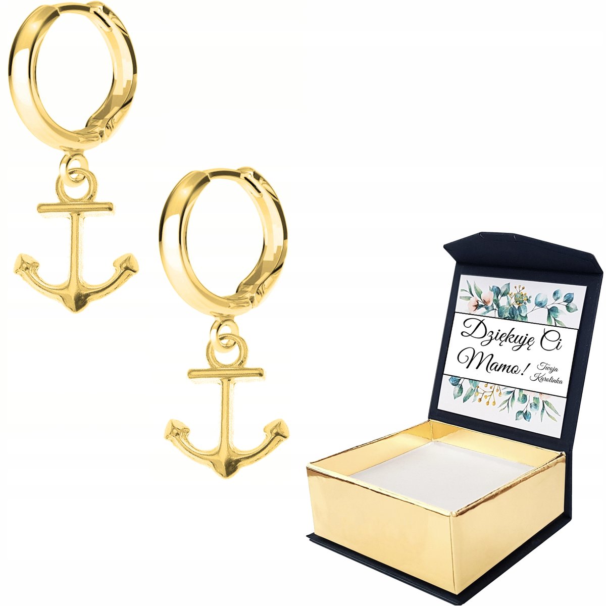 Kolczyki złote Kotwica Morze 925 WŁASNY NADRUK