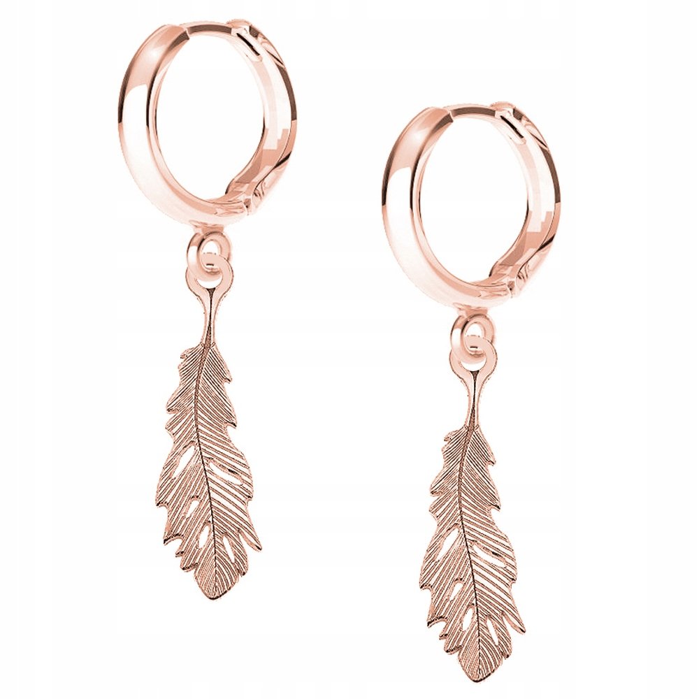 Kolczyki Piórko różowe złoto 925