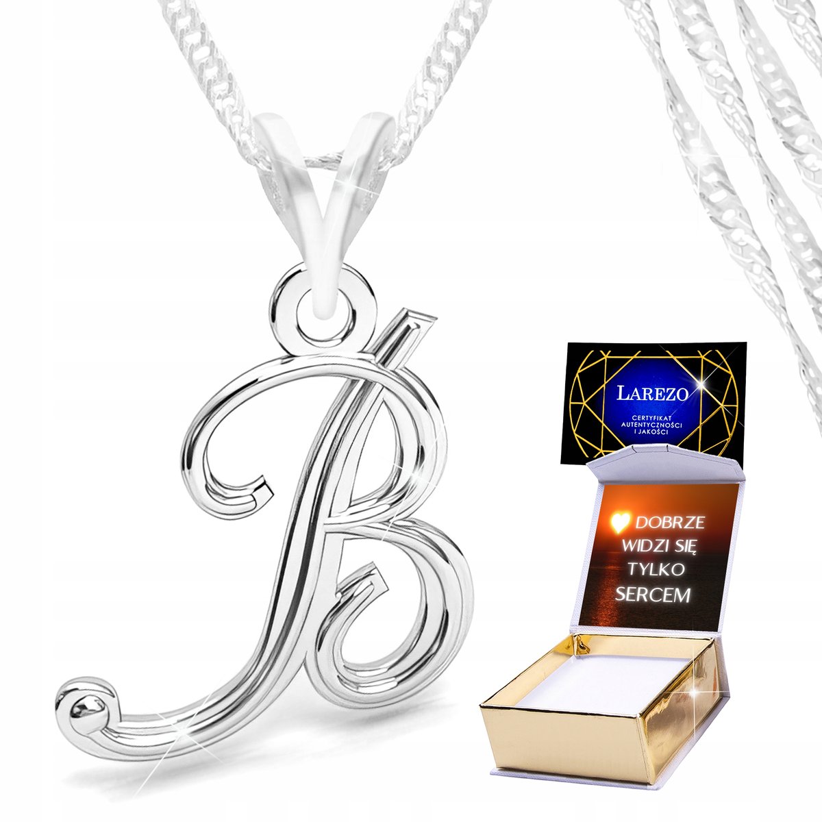 Naszyjnik Srebrny 925 z Litera Literka B Inicjał Bff Damski Srebro NADRUK