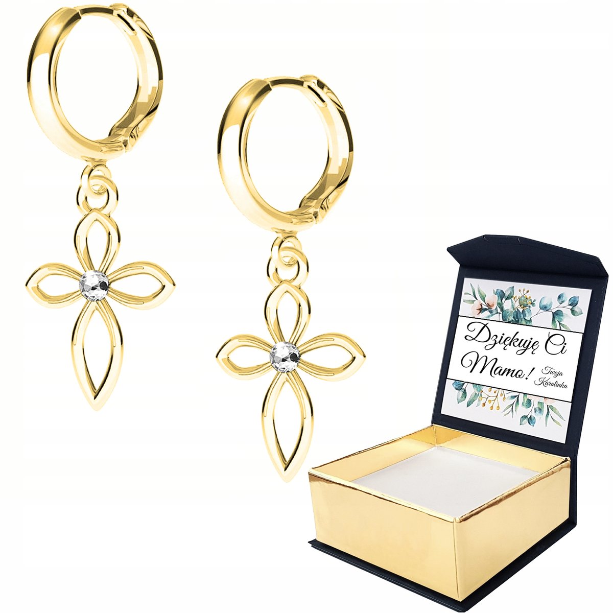 Kolczyki złote Krzyż Krzyżyk 925 WŁASNY NADRUK