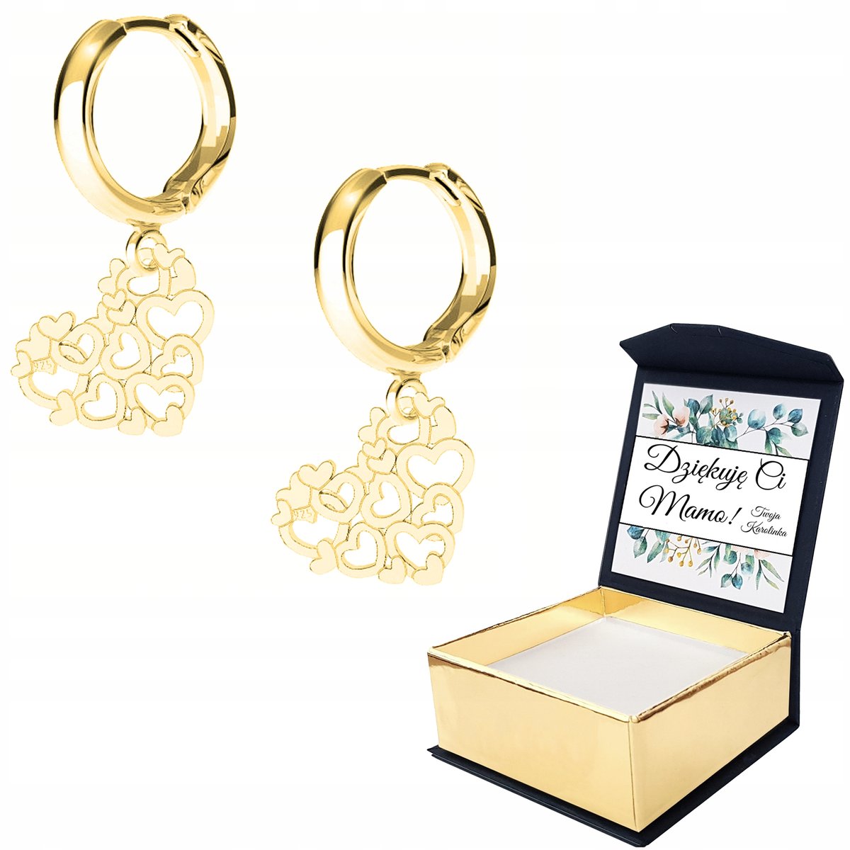 Kolczyki złote Serca Serce 925 WŁASNY NADRUK