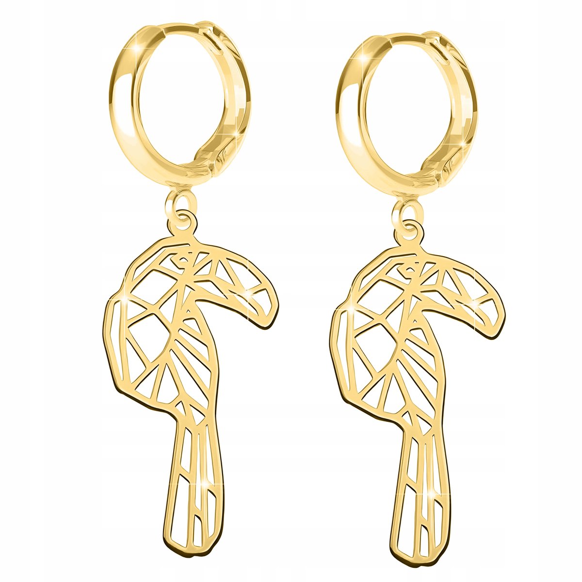 Złote Kolczyki 925 Rajski Ptak Ażurowe Blaszki Origami Tukan Długie Ptaki