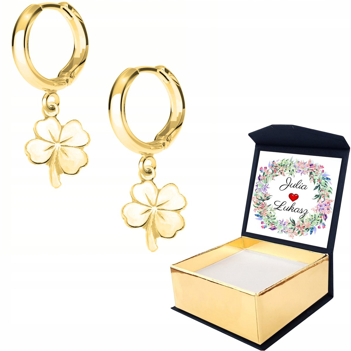 Kolczyki złote Koniczynka Kwiat 925 WŁASNY NADRUK