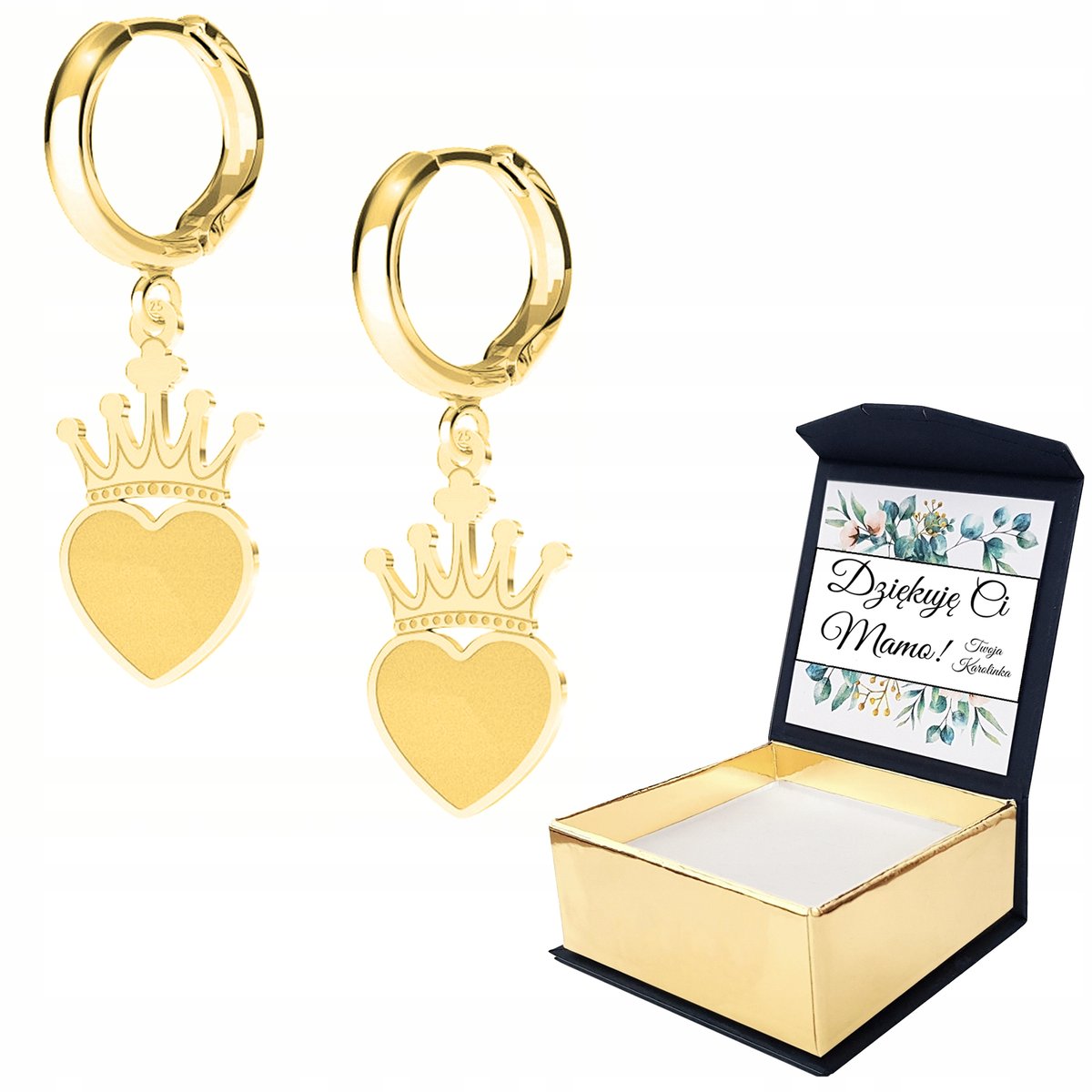 Kolczyki złote Serce Korona 925 WŁASNY NADRUK