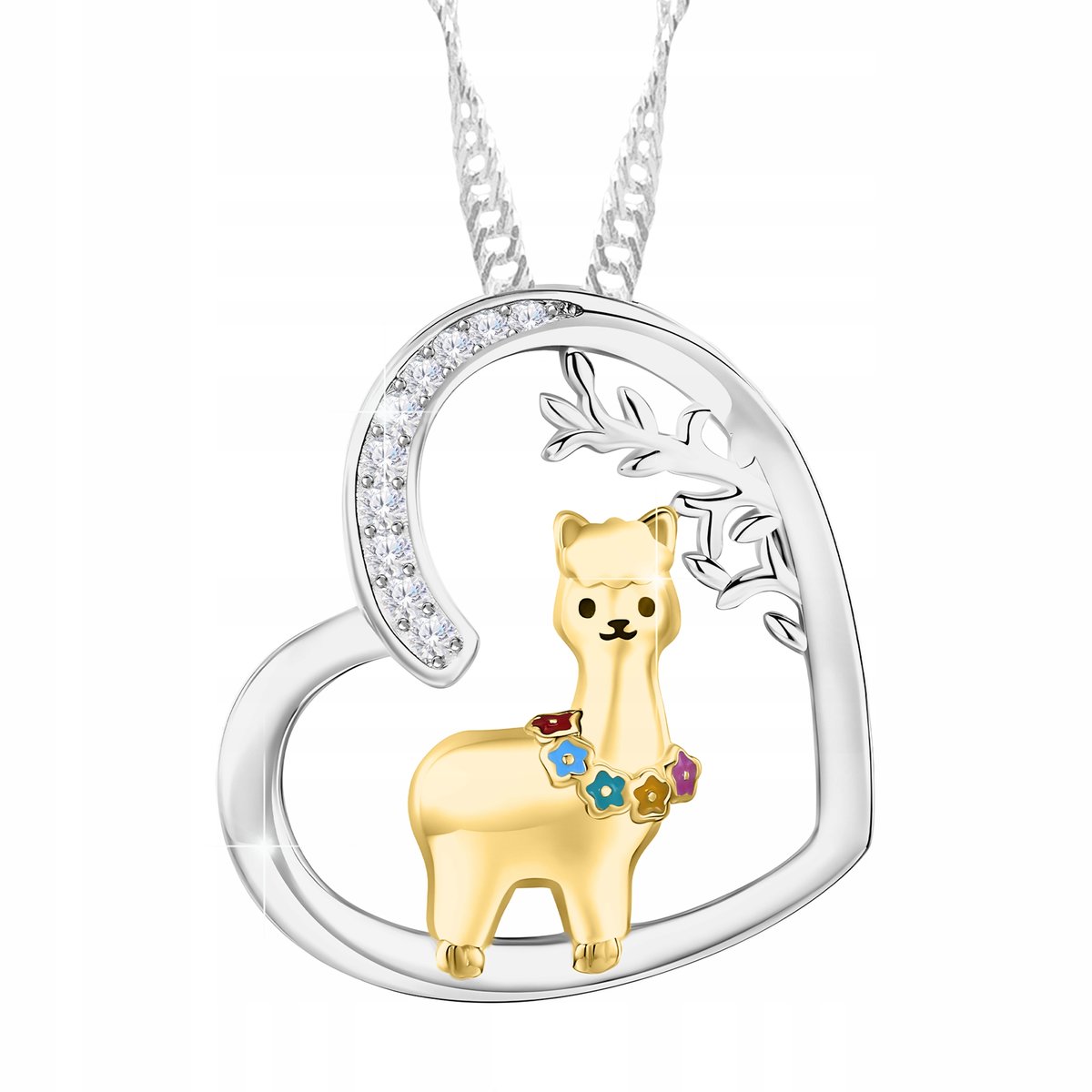 Naszyjnik Srebrny 925 Serce z Lama Alpaka Przyjaźni Zwierzęta POZŁACANY 585