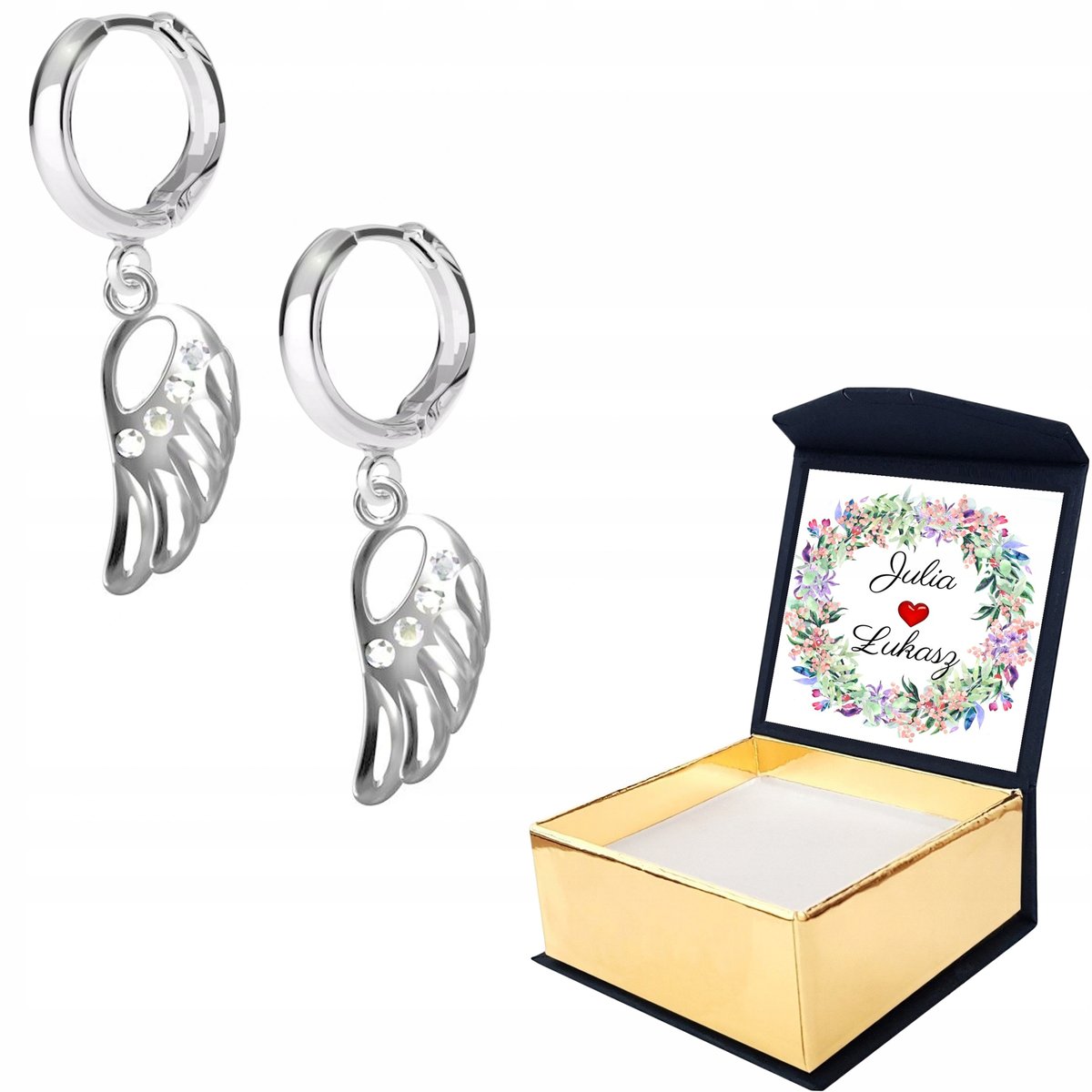 Kolczyki srebrne Skrzydło Wing 925 WŁASNY NADRUK