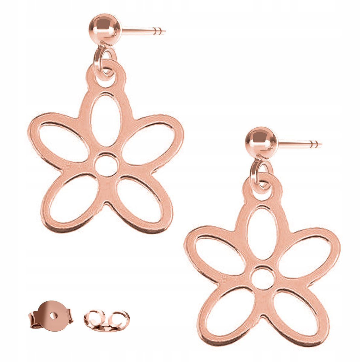 Kolczyki Kwiat Flower różowe złoto 925