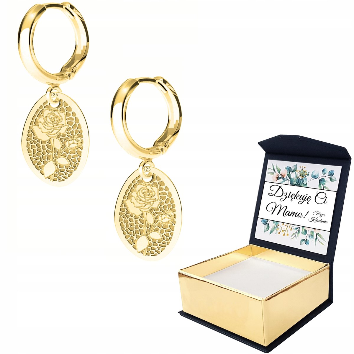 Kolczyki złote Blaszka Róża Kwiat WŁASNY NADRUK