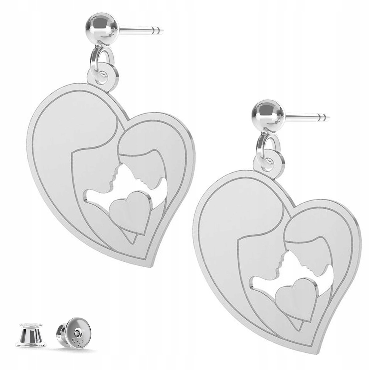 Kolczyki srebrne Serce Mama Córka 925