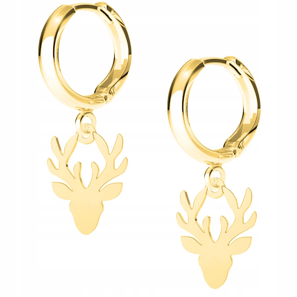 Złote Kolczyki Na Biglu Jeleń Zwierzę Rogi Poroże Głowa Jelenia srebro 925