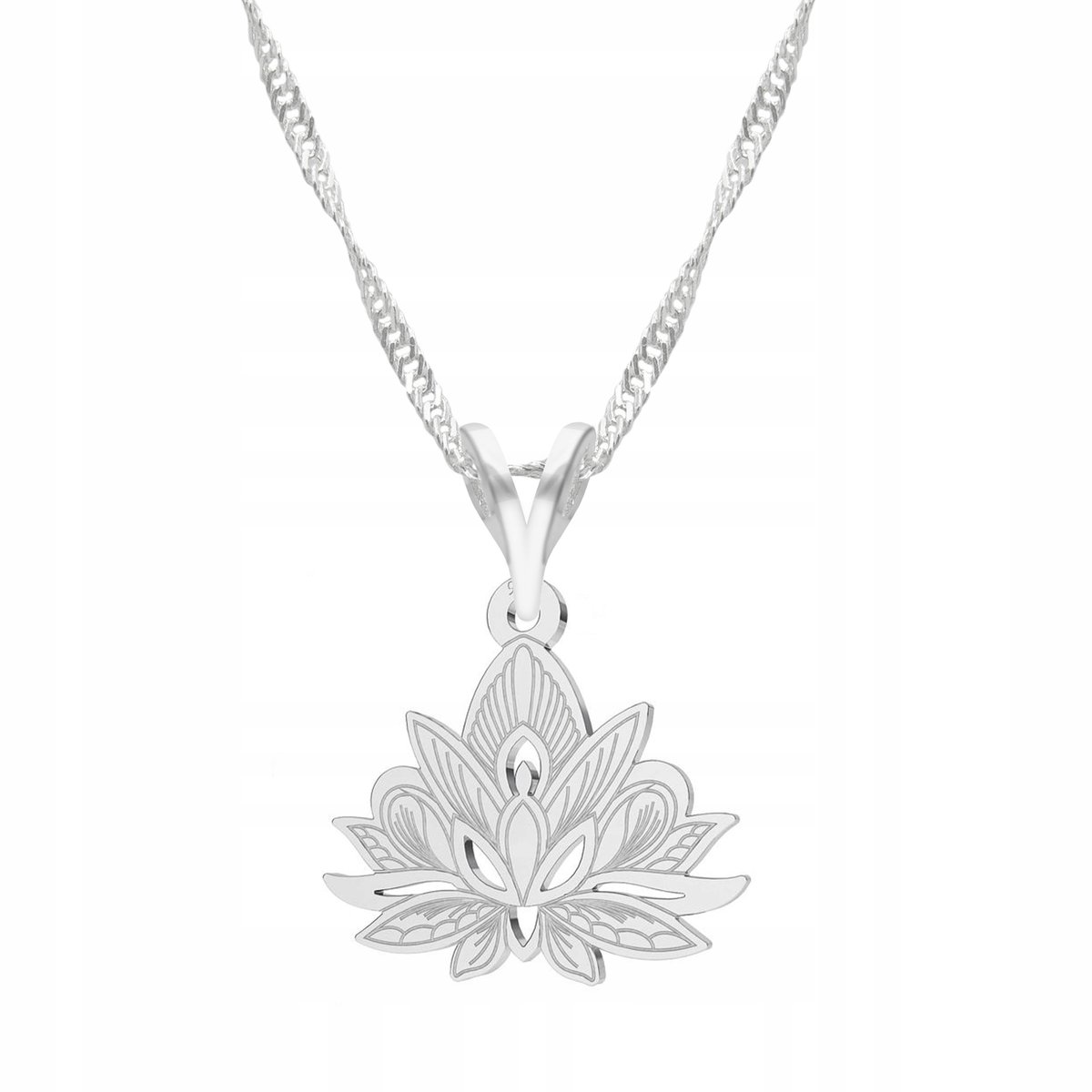 Łańcuszek srebrny naszyjnik 925 Kwiat Lotosu