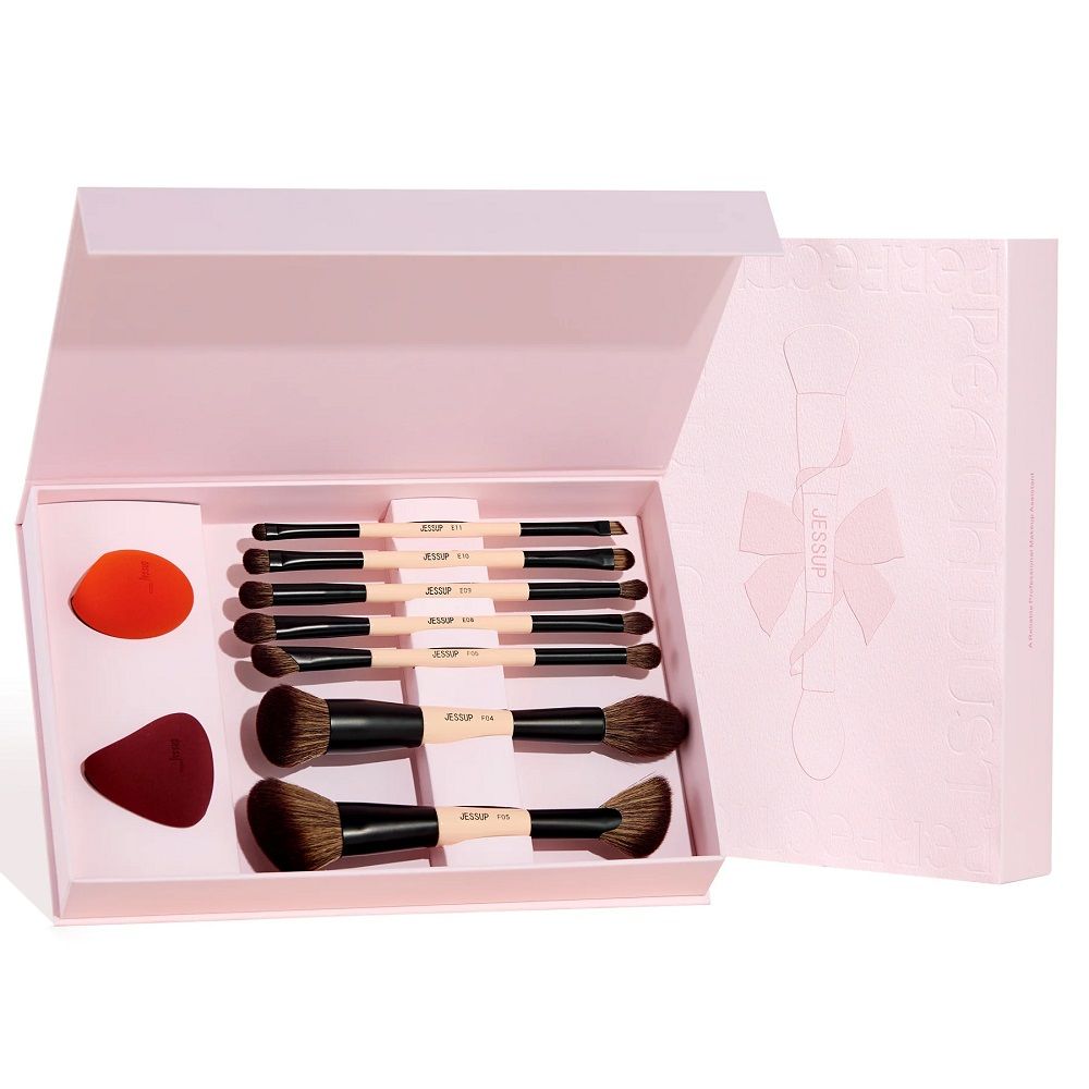 Peach Dust Perfection Beauty Kit zestaw dwustronnych pędzli do makijażu 7szt. + gąbeczki do makijażu 2szt. T506